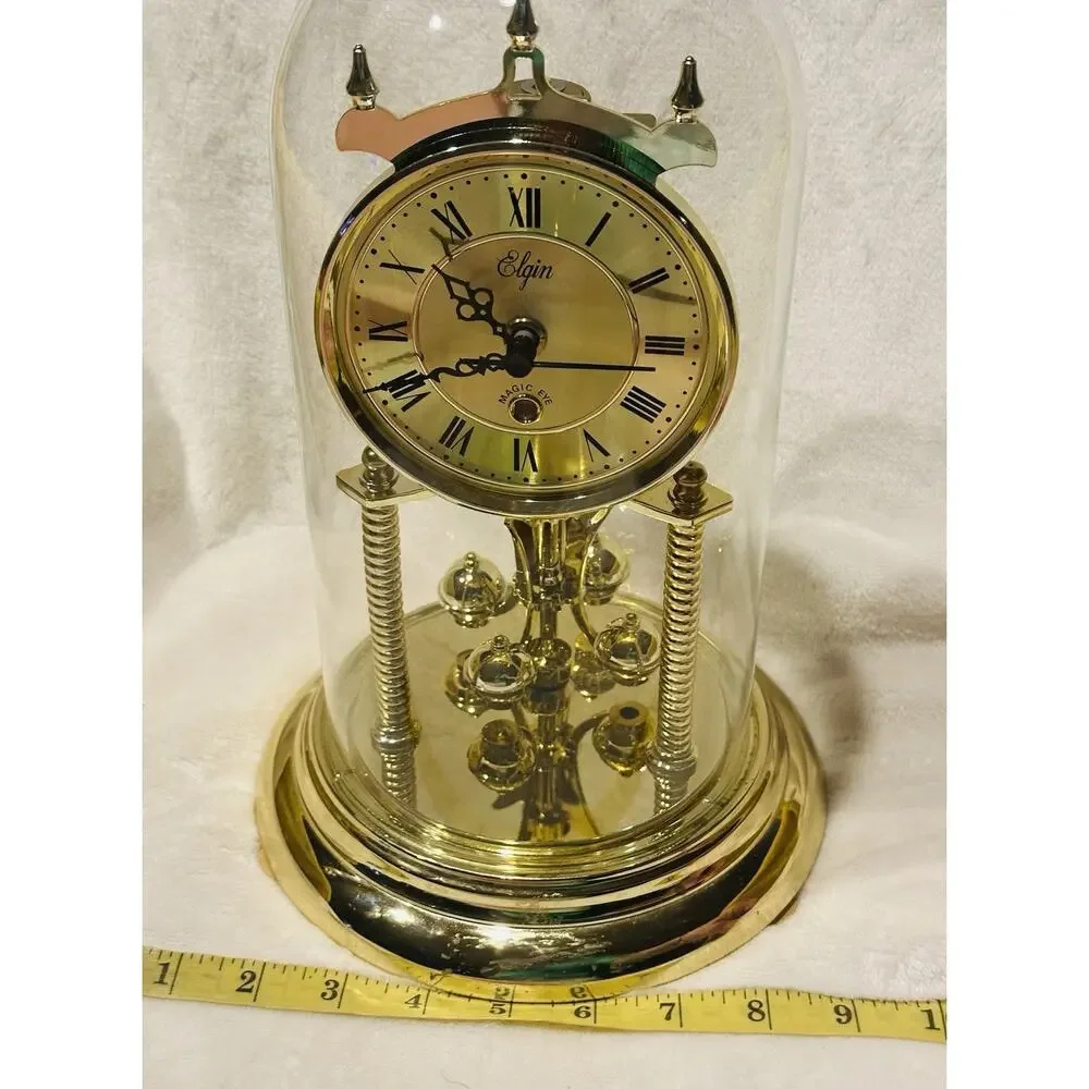 Elgin Magic Eye Anniversary Glass Dome Quartz Rotating Pendulum Clock Vintage